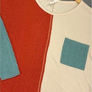 Bibi Oversized Waffle Weave Sz S Color Block L/S Top Shirt Multi Comfy Pullover